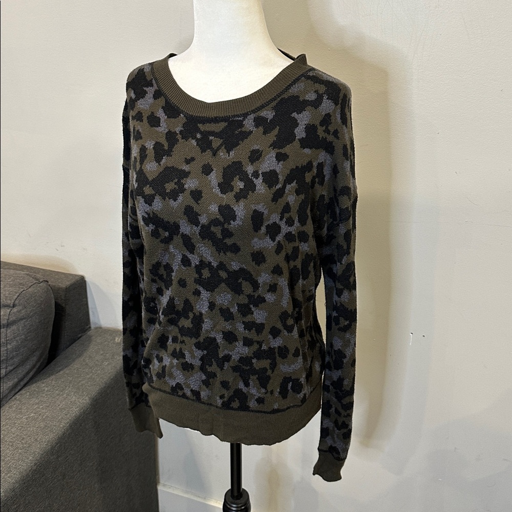 Anthropologie Ethan Leopard Camo Dark Knit Sweater - Picture 4 of 6
